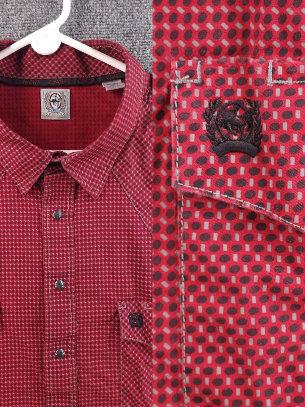 Cinch Black Red Cotton 2XL Geometric Cowboy Long Sleeve Pocket Western Shirt